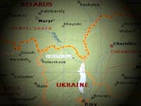 Карта Украины, на которой хорошо видны река Припять и город Чернобыль.