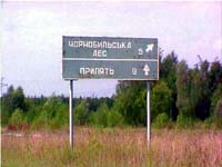 Дорожный указатель на Припять мужественно выдержал сильное радиоактивное облучение